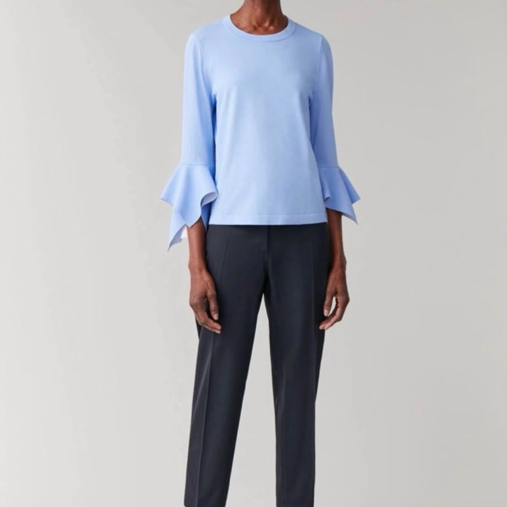 COS Light Blue Ruffle Sleeve Top